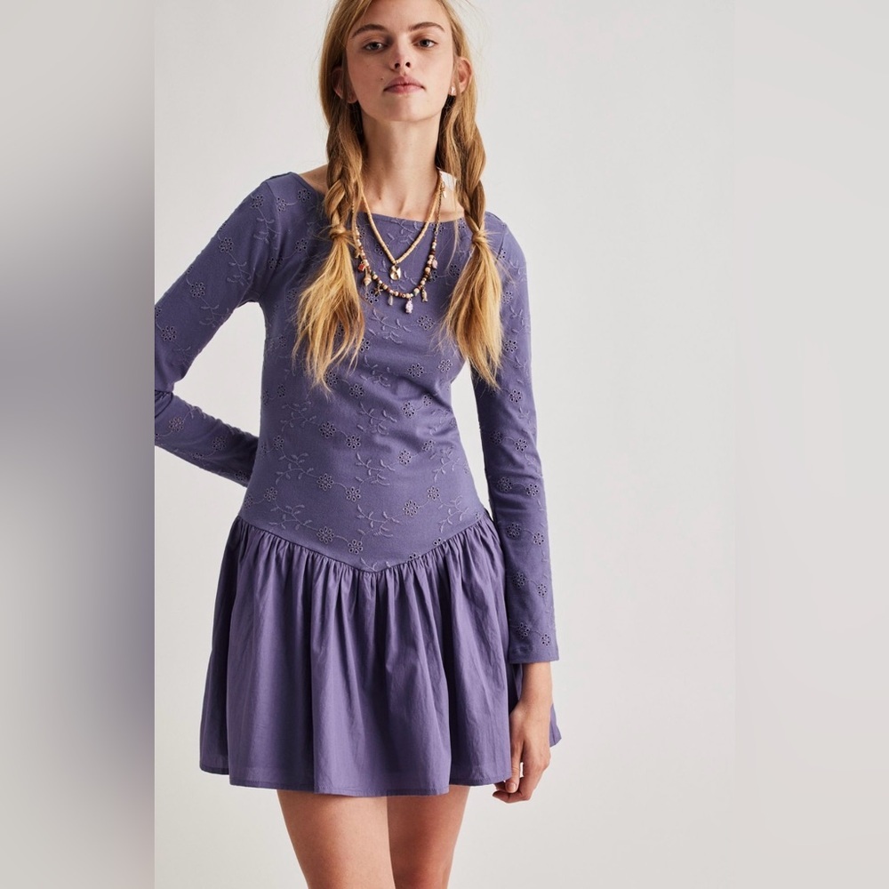 NWT Free People S Surley Mini Dress in Heron Blue/Purple Color New $108 - Picture 3 of 8